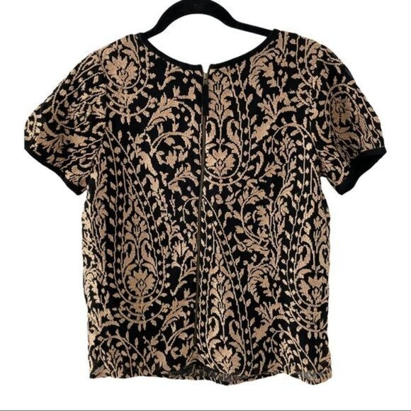 JOIE Embroidered Janpath Top, Black & Gold Sz. Small - Picture 3 of 12